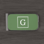 Olive Green Classic Monogram Silver Finish Money Clip<br><div class="desc">Simple and classic personalized 1 letter monogram.</div>