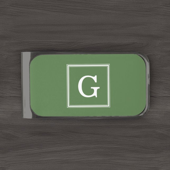 Olive Green Classic Monogram Silver Finish Money Clip (Creator Uploaded)
