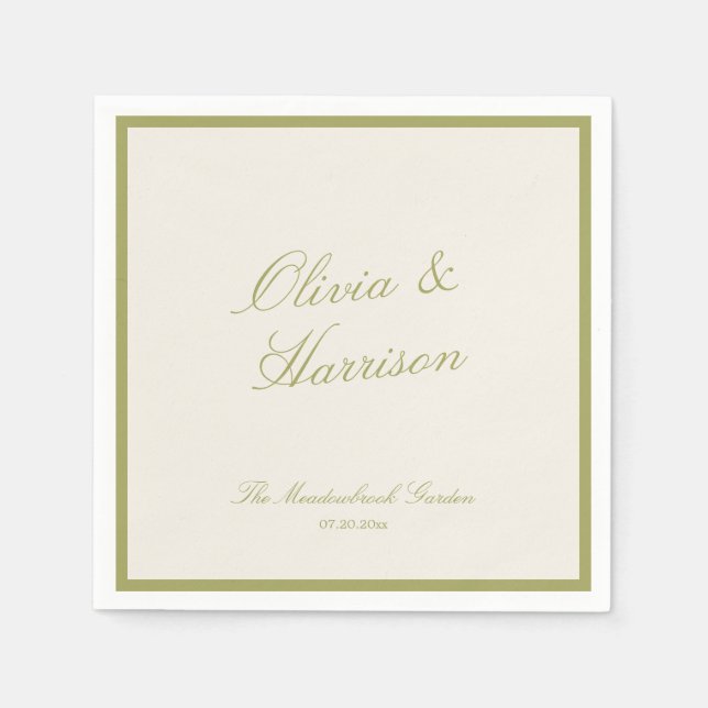 Olive Green Classic Wedding Napkins (Front)