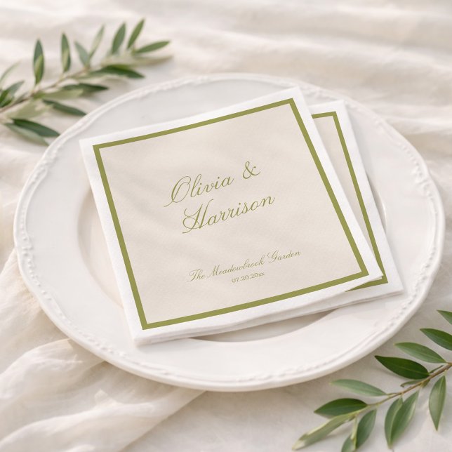 Olive Green Classic Wedding Napkins (Creator Uploaded)
