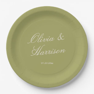 Olive Green Classic Wedding Paper Plates
