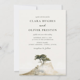 Olive Green Coastal Mist Script Cypress Wedding  Invitation