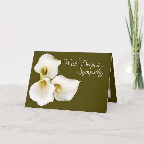 Olive Green Color Background Calla Lilies Sympathy Card