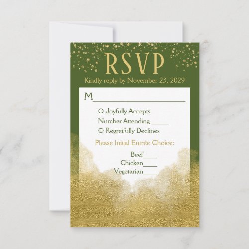 Olive Green Confetti RSVP Wedding Response Meal