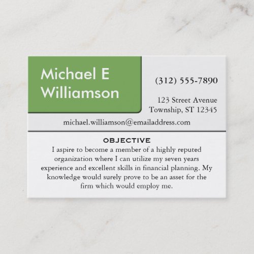 Olive Green Corner RESUME Business Cards