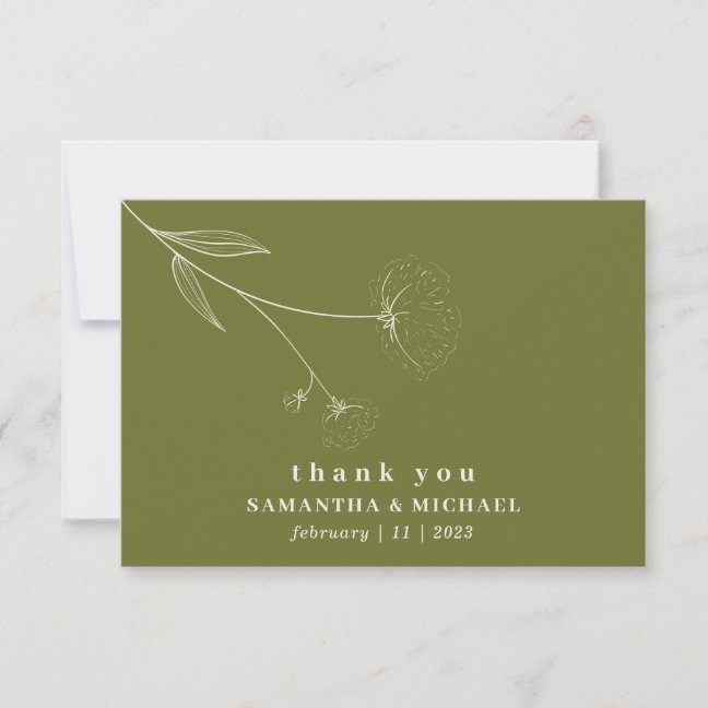 Olive Green Cotton Flower Boho beige thank you Invitation