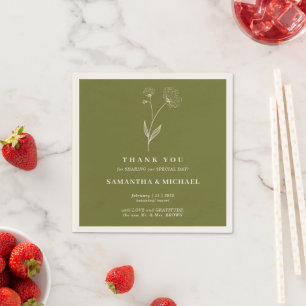 Olive Green Cotton Flower Modern Wedding Napkins