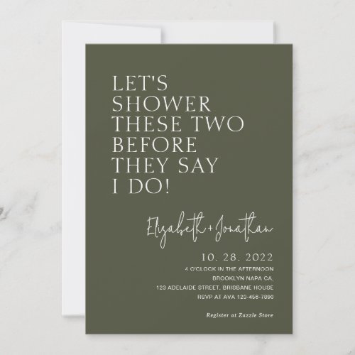 Olive Green Couple Shower Before They Say I Do Invitation