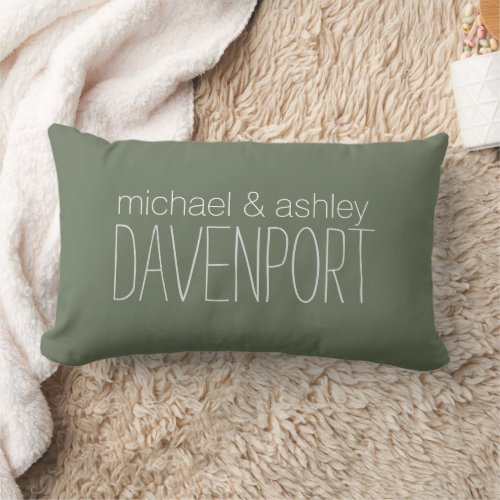 Olive Green Couples Names  Newlywed Lumbar Pillow