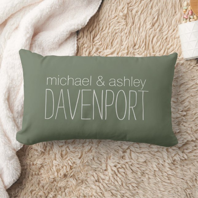 Olive Green Couple's Names / Newlywed Lumbar Pillow (Blanket)