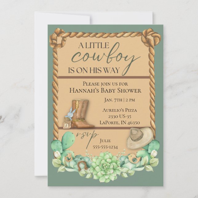 Olive Green Cowboy Western Baby Shower Invitation (Front)