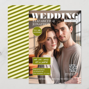 Olive Green & Cream Magazine Wedding Photo Invitation