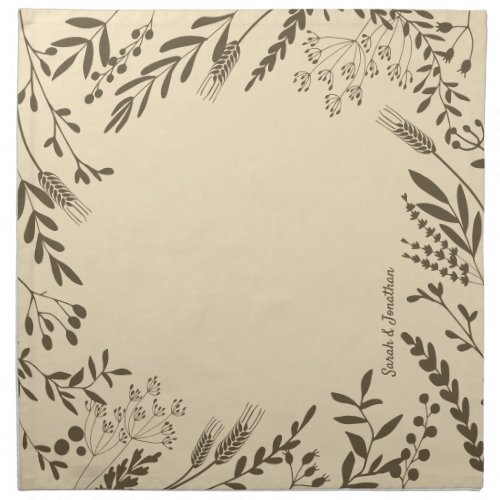 Olive Green  Cream Modern Quirky Floral Cloth Napkin