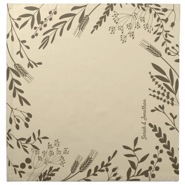 Olive Green & Cream Modern Quirky Floral Cloth Napkin (Front)