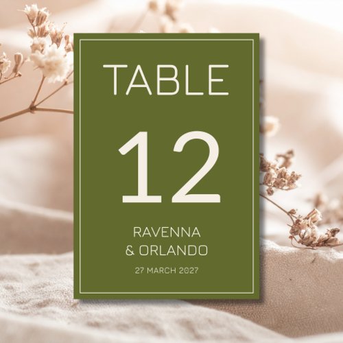 Olive Green Cream Old Money Formal Wedding Table Number