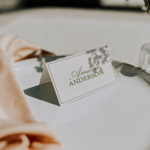 Olive Green Cream Old Money Wedding Place Cards   