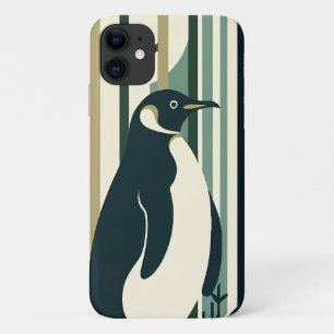 Olive Green Cream Penguin Illustration Forest iPhone 11 Case