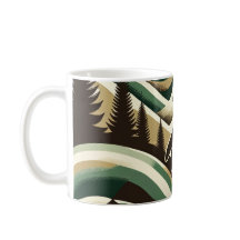 Olive Green Cream Retro Art Deco Waves Penguin