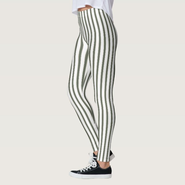 Olive Green Cream Stripes  Leggings (Left)