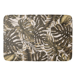 Olive Green & Cream Tropical Palm Leaves Island Bath Mat