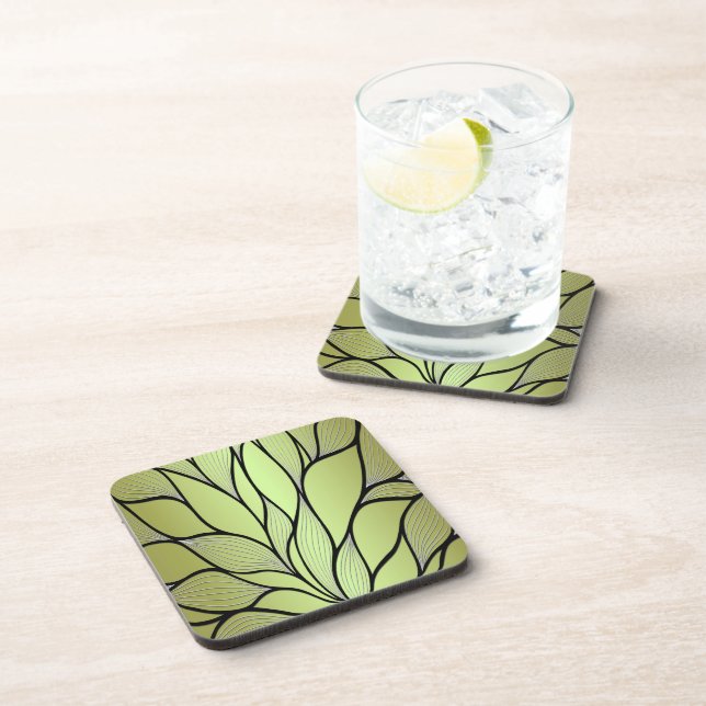Olive Green Creative Leave Pattern  Beverage Coaster (Right Side)