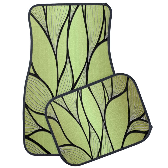 Olive Green Creative Leave Pattern  Car Floor Mat (Set)