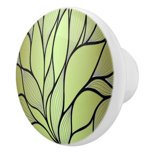 Olive Green Creative Leave Pattern  Ceramic Knob (Right)