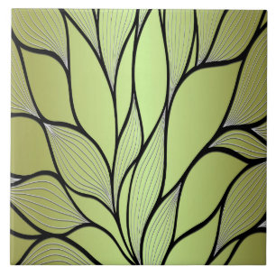 Olive Green Creative Leave Pattern Ceramic Tile