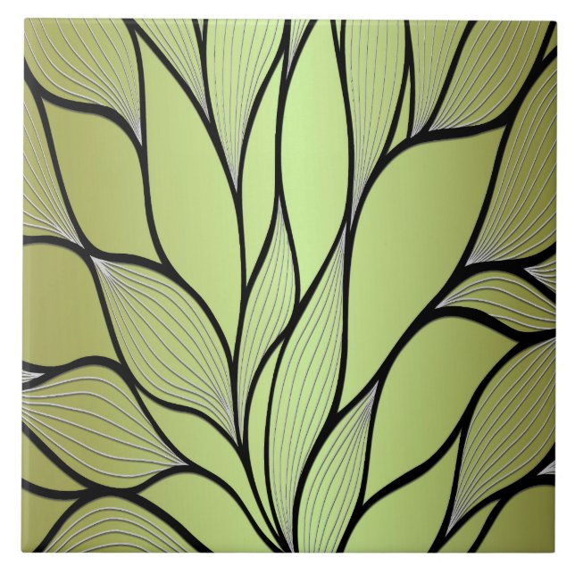 Olive Green Creative Leave Pattern  Ceramic Tile (Front)