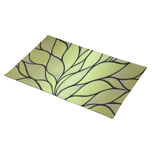 Olive Green Creative Leave Pattern  Cloth Placemat (On Table)