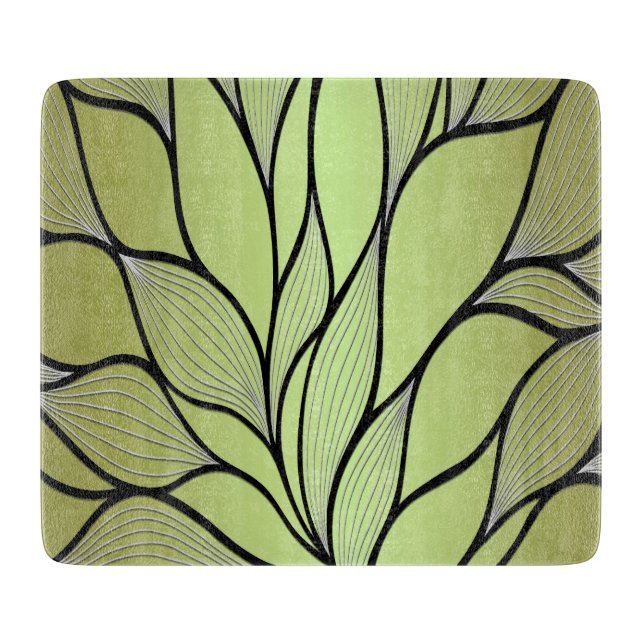 Olive Green Creative Leave Pattern  Cutting Board (Front)