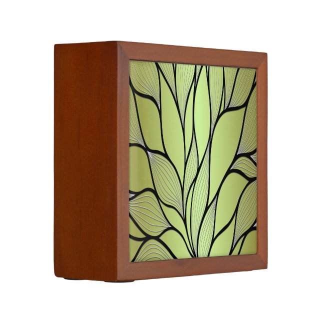 Olive Green Creative Leave Pattern  Desk Organizer (Left)