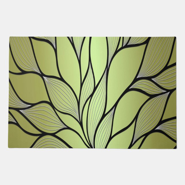 Olive Green Creative Leave Pattern  Doormat (Front)