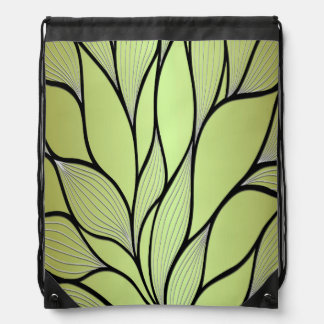 Olive Green Creative Leave Pattern  Drawstring Bag