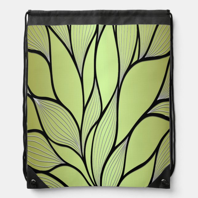 Olive Green Creative Leave Pattern  Drawstring Bag (Front)