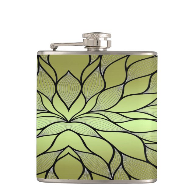 Olive Green Creative Leave Pattern  Flask (Front)