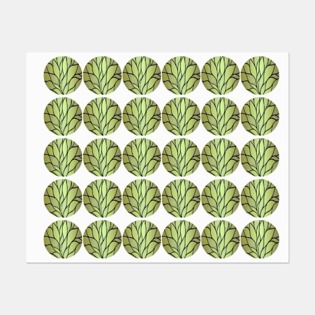 Olive Green Creative Leave Pattern  Labels (Sheet)