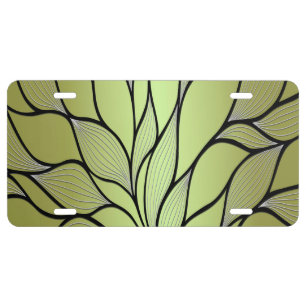 Olive Green Creative Leave Pattern License Plate