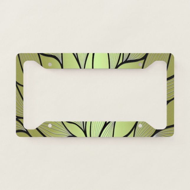 Olive Green Creative Leave Pattern  License Plate Frame (Front)