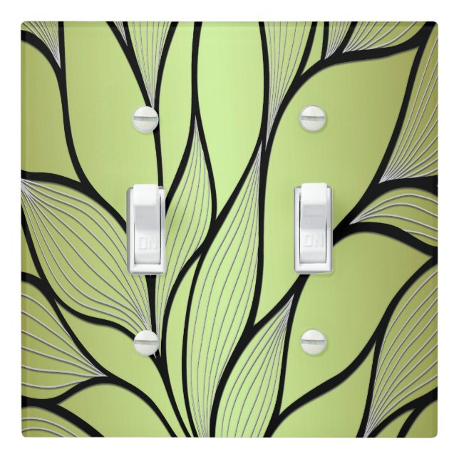 Olive Green Creative Leave Pattern  Light Switch Cover (In Situ)