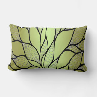 Olive Green Creative Leave Pattern Lumbar Pillow