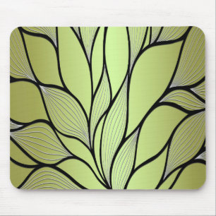 Olive Green Creative Leave Pattern Mouse Pad