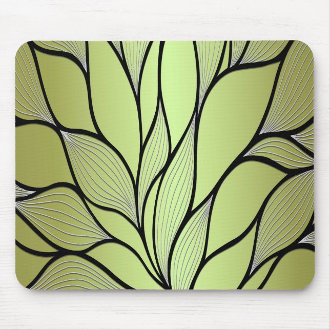 Olive Green Creative Leave Pattern  Mouse Pad (Front)