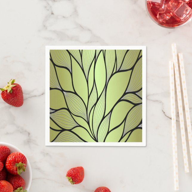 Olive Green Creative Leave Pattern  Napkins (Insitu)