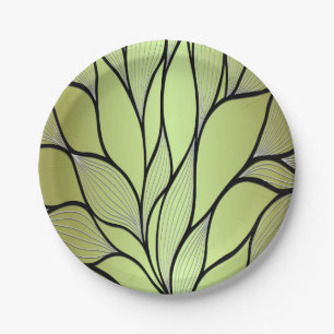 Olive Green Creative Leave Pattern Paper Plates