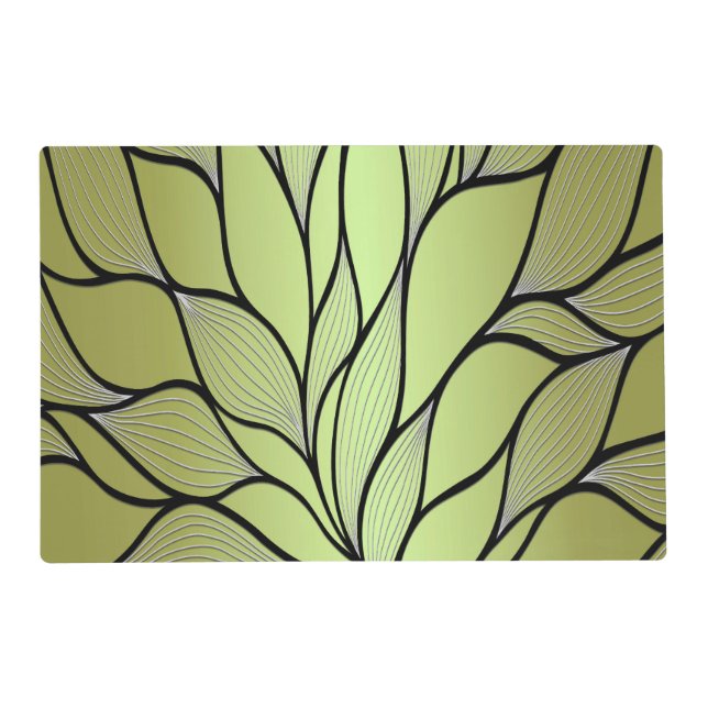 Olive Green Creative Leave Pattern  Placemat (Front)