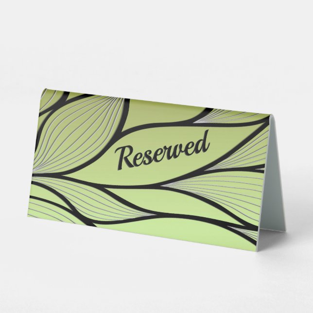 Olive Green Creative Leave Pattern Reserved Table Tent (Front)