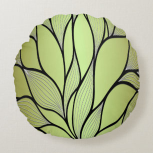 Olive Green Creative Leave Pattern  Round Pillow