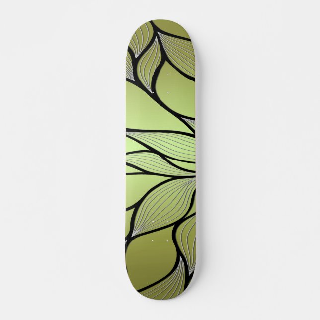 Olive Green Creative Leave Pattern  Skateboard (Front)