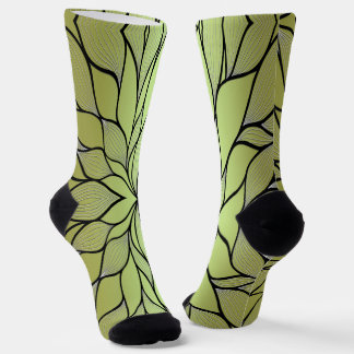 Olive Green Creative Leave Pattern  Socks